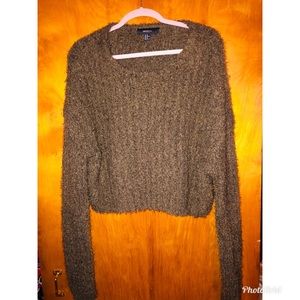 Cropped Green Furry Sweater